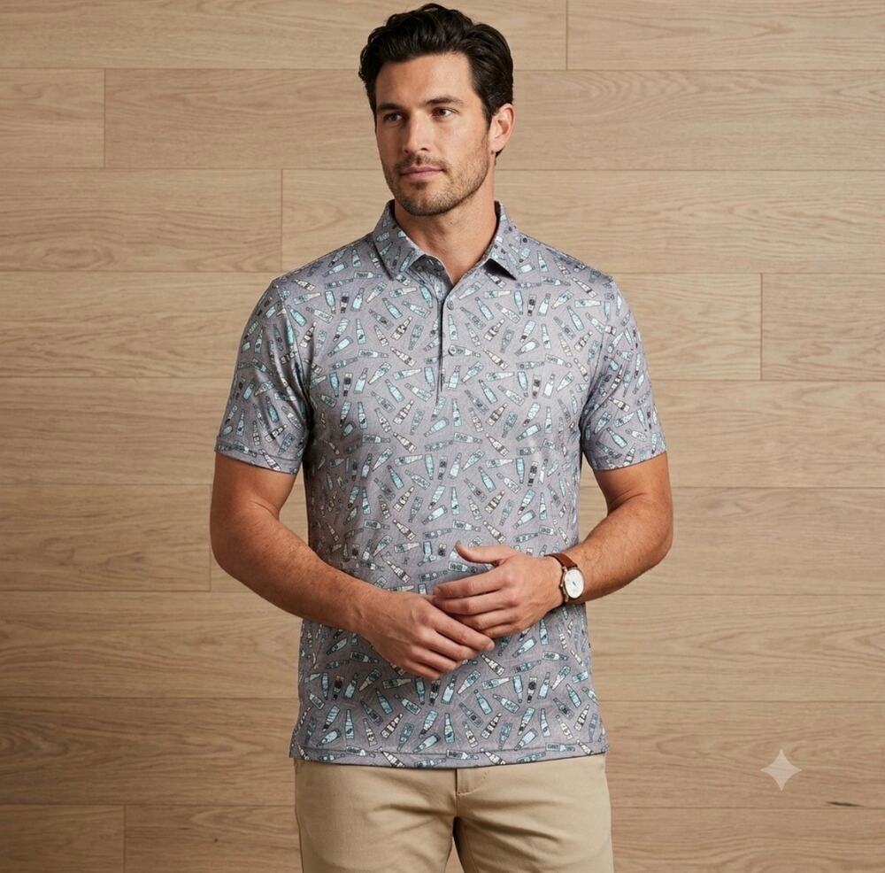 NWT 1764 Signature Collection Golf Polo Shirt Mens Large Stretch Beer Print